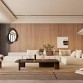Modern Living Room Interior With Wooden Wall White Sofa Coffee Table And Floor Lamp