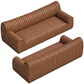 Elegant Brown Leather Sectional Sofa With Vertical Stitching For Modern Living Room 3d model
