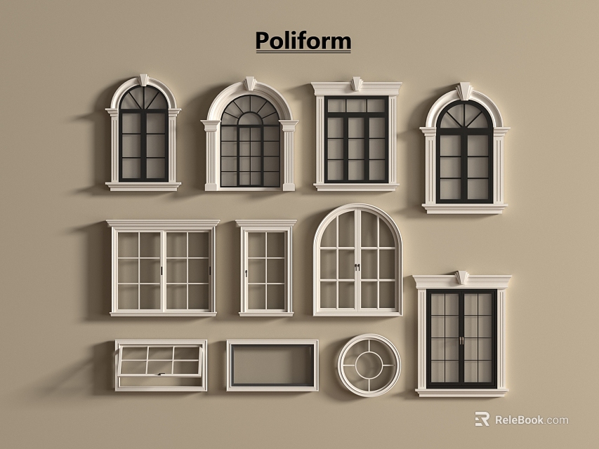 Poliform Casement Windows With Various Arch And Rectangular Designs For Home Decoration 3d model 
