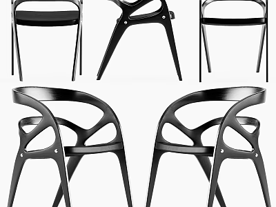 Modern Black Dining Chairs With Unique Curved Backrest And Sleek Metal Frame Design 3d model