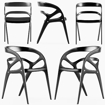 Modern Black Dining Chairs With Unique Curved Backrest And Sleek Metal Frame Design 3d model