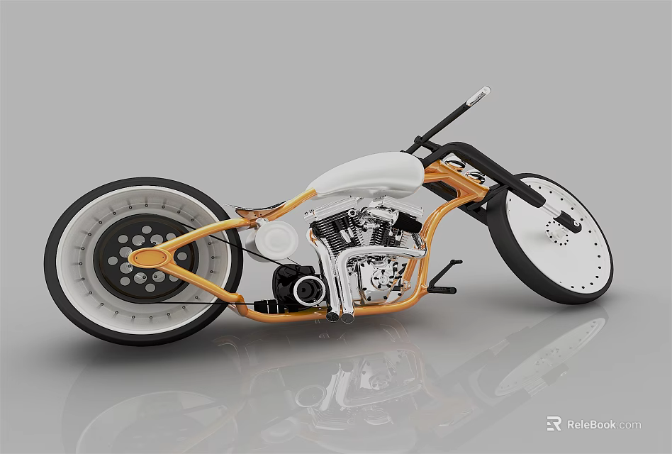 Modern Custom Motorcycle Featuring White Body Orange Frame Unique Wheels And Exposed Engine 3d model 