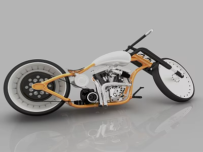 Modern Custom Motorcycle Featuring White Body Orange Frame Unique Wheels And Exposed Engine 3d model