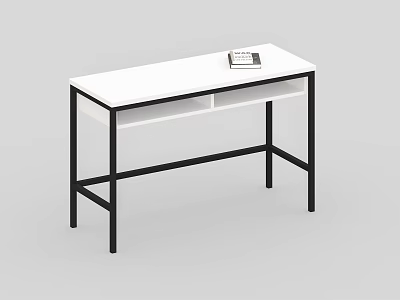 Minimalist Office Desk With White Tabletop Black Frame And Book on Top 3d model