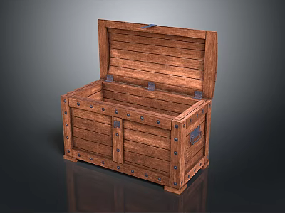 Open Wooden Storage Chest With Metal Rivets And Secure Latches For Home Use 3d model
