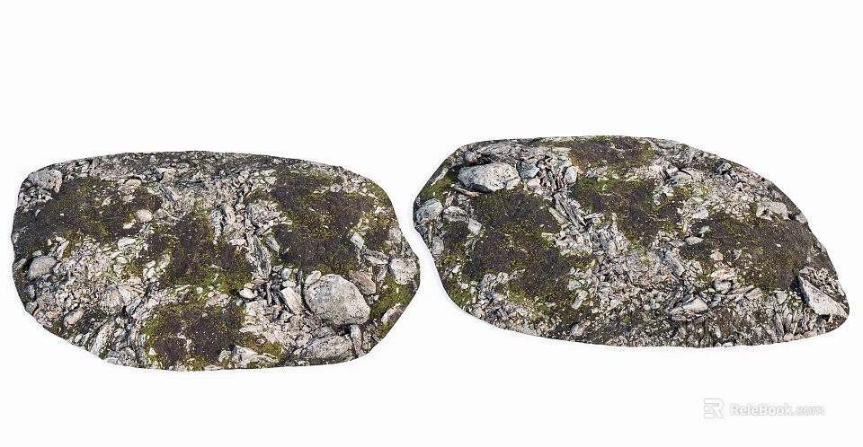 Mossy Stone And Wooden Elements For Natural Rustic Garden Decor 3d model 