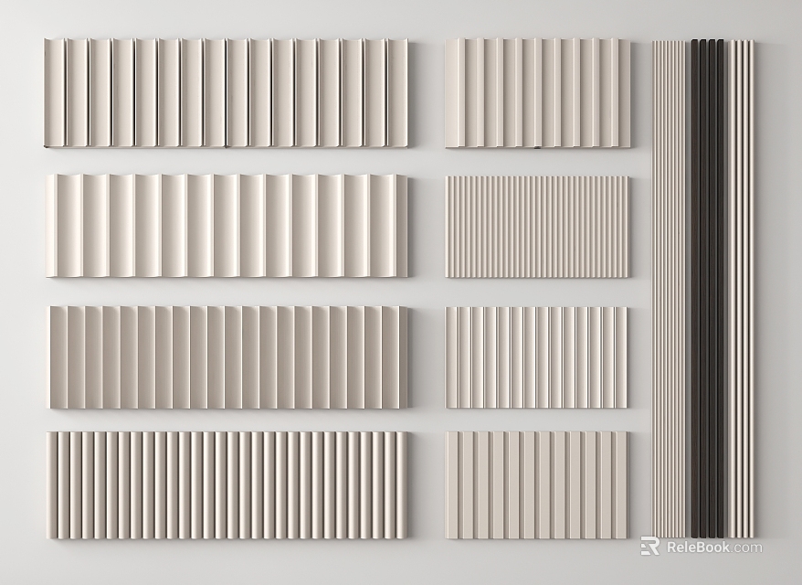 Modern Decorative Wall Panels With Various Striped Patterns And Neutral Tones 3d model 