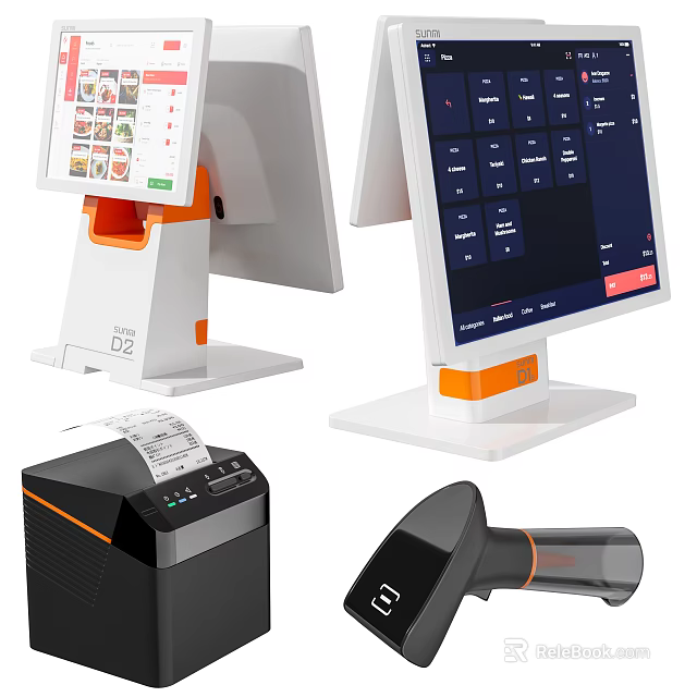 Essential Commercial Equipment for Retail Business POS Terminal Receipt Printer and Barcode Scanner 3d model 
