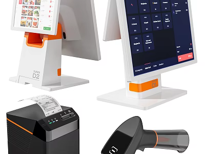 Essential Commercial Equipment for Retail Business POS Terminal Receipt Printer and Barcode Scanner 3d model