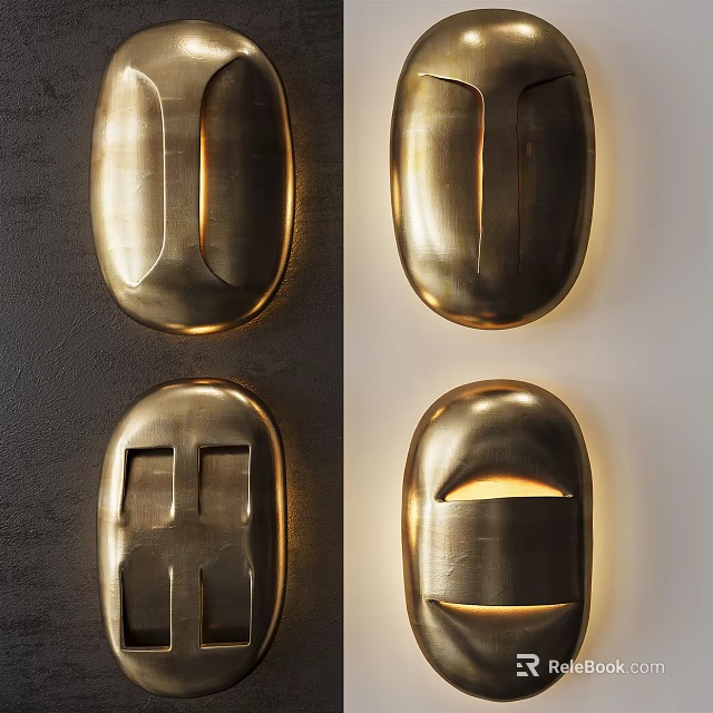 Modern Brass Wall Lamps with Sleek Oval Design and Warm Illumination for Interior Decor 3d model 