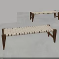 Modern Wooden Stools With Woven White Seat And Brown Frame In Minimalist Space