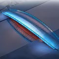 Modern Landscape Bridge With Curved Glass Structure And Blue Lighting Reflection