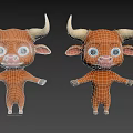 3D Cartoon Bull Character With Big Horns Blue Eyes And Open Arms