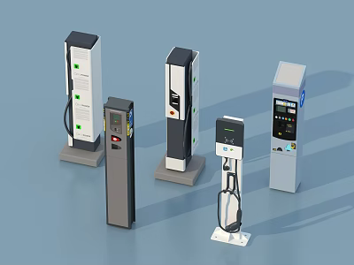 Different Modern Electric Vehicle Charging Stations With Various Designs 3d model