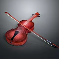 Red Violin And Bow As Daily Living Items On Gray Background