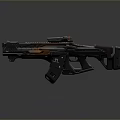 Futuristic Sci Fi Assault Rifle With Black And Orange Tactical Design And Scope