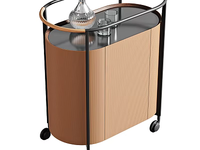 Modern Bar Cart With Wooden Cabinet Black Metal Frame And Glassware 3d model