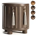 Modern Wooden Chest of Drawers With Vertical Stripes White Tassels and Metal Hooks