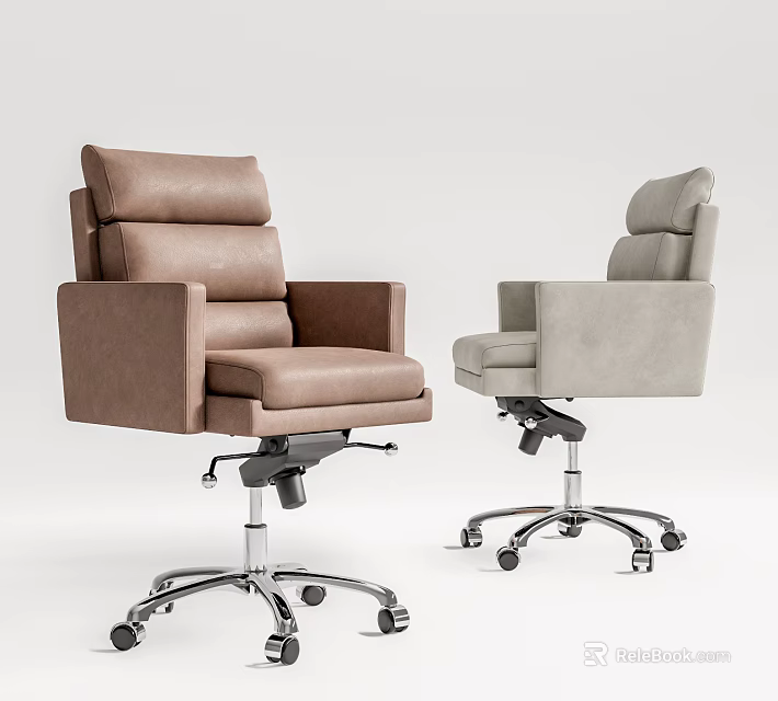 Comfortable Brown And Light Gray Office Chairs With High Back And Swivel Wheels 3d model 