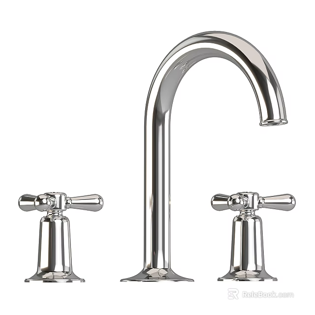 Elegant Modern Chrome Washbasin With Double Handles Faucet And Bathroom Design 3d model 
