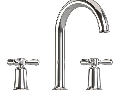 Elegant Modern Chrome Washbasin With Double Handles Faucet And Bathroom Design 3d model