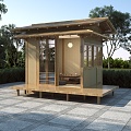 New Chinese Style Pavilion Wooden House Outdoor Zen Tea Room Tatami 3d model