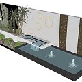 Modern Feature Wall With Water Fountain Cacti Palm Trees And Circular Patterns 3d model
