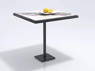 Modern Marble Top Coffee Table With Black Metal Base Featuring Two Lemons On White Plate 3d model