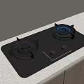 Modern Gas Stove With Two Burners Blue Flame On Black Cooktop And Wooden Cabinets