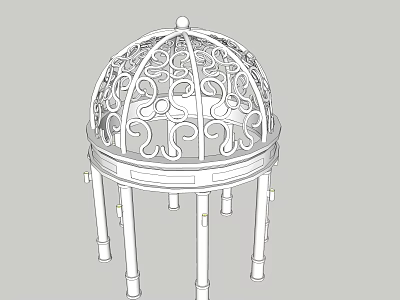 Decorative White Dome Structure With Intricate Carved Patterns And Supporting Columns Design 3d model