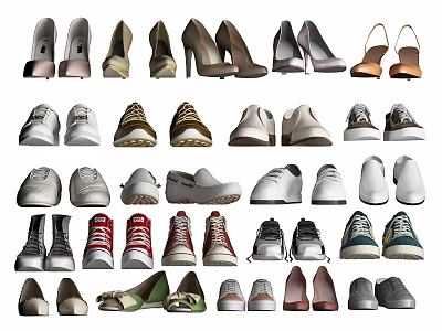 Various Styles Of Women And Men Shoes Featuring Sneakers Heels Boots And Sandals 3d model