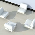 Four White Single Sofas with Metal Frames in Modern Tiled Floor Setting 3d model