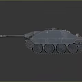 3D Model of Military Gray Tank with Long Cannon and Tracks