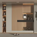 Modern Wooden and Light Gray Shoe Cabinet with LED Lighting and Coat Hanging Area
