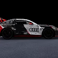 Audi Sporty Race Car With Black White Red Design And Aerodynamic Rear Wing