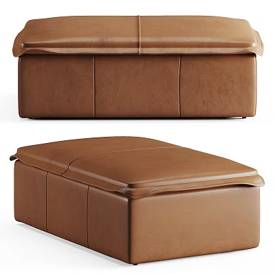 Modern Brown Leather Ottoman With Storage Lid And Smooth Surface 3d model
