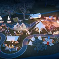 Aerial View of Illuminated Campsite With Multiple Tents RVs And Outdoor Gathering Areas