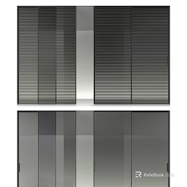 Modern Interior Sliding Doors With Louvered Panels And Black Aluminum Frames 3d model