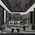 Modern Luxury Sales Office Reception Lounge With Elegant Sofa And Marble Coffee Tables And Large Windows