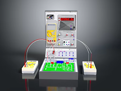 Educational Electronic Experiment Equipment With Control Panel Display Screen And Connecting Wires 3d model