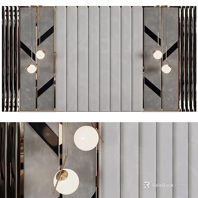 Modern Luxury Background Wall With Striped Design And Globe Light Fixtures 3d model