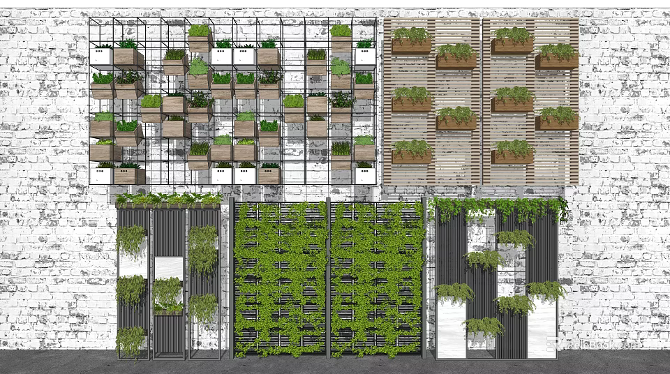 Creative Living Plant Wall Designs With Vertical Garden Structures And Diverse Plant Arrangements 3d model 