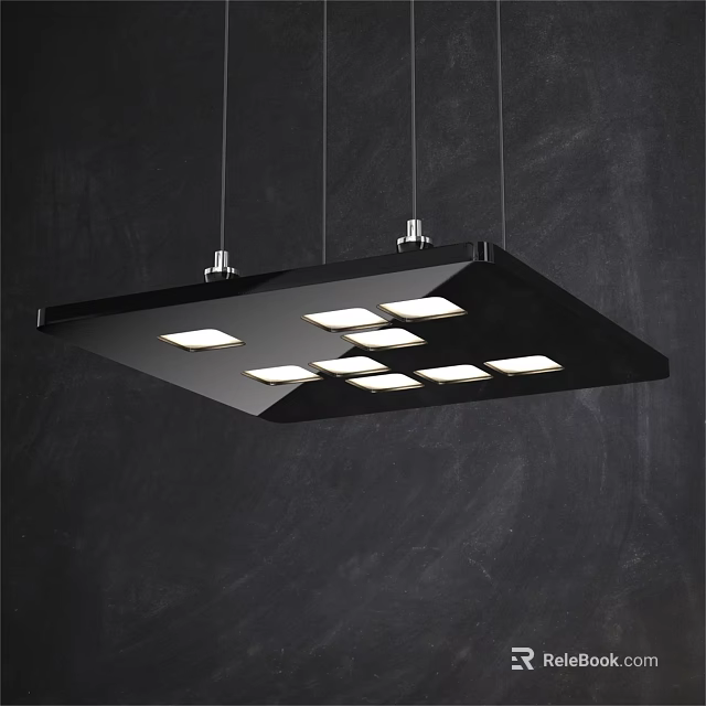 Modern Black Rectangular Chandelier With Multiple Lights Ceiling Pendant Design 3d model
