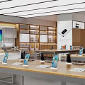 Modern Electronics Retail Store in Mall with Display Counters Shelves Smartphones and Headphones