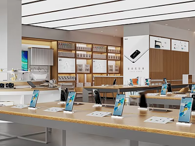 Modern Electronics Retail Store in Mall with Display Counters Shelves Smartphones and Headphones 3d model