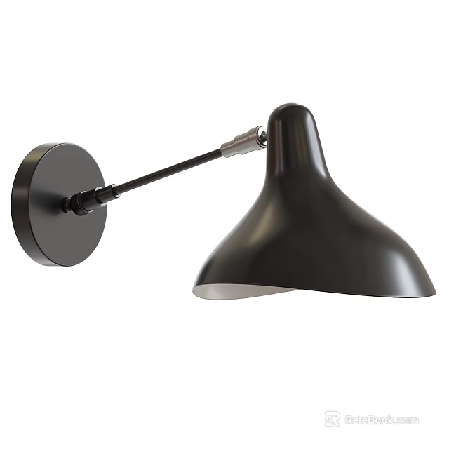 Black Modern Wall Lamp With Adjustable Arm And Circular Base Design 3d model