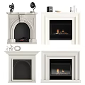 Various White Fireplace Designs With Decorative Items And Flames For Interior Decor 3d model