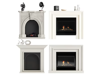 Various White Fireplace Designs With Decorative Items And Flames For Interior Decor 3d model