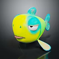 Cartoon Yellow And Blue Fish With Grumpy Face In Playful Aquatic Animal Character Design