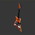 Star Shaped Orange White Toy Electric Guitar With Black Strings And Glossy Surface